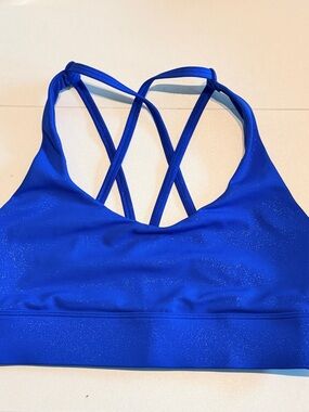 Strappy Blue Sports Bra with Crisscross Back